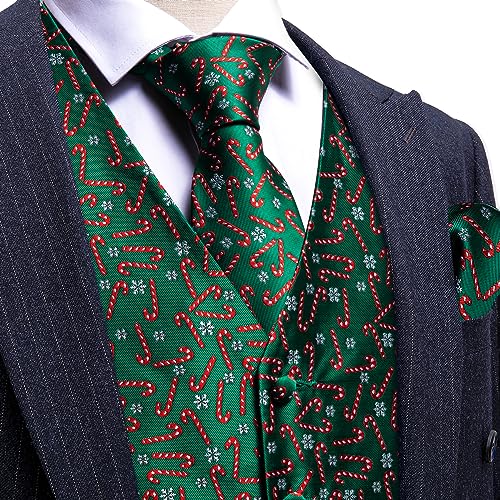 Image of Barry.Wang Mens Red /Green Christmas Suit Vest Holiday Xmas Waistcoat Tie Set Party Tuxedo