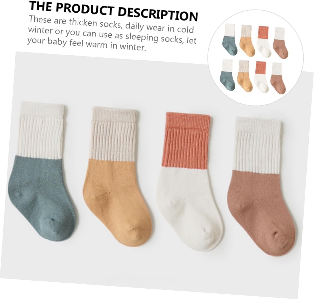 CALLARON 4pairs Simple Warm Socks Newborns Cotton Socks Boys Girls Comfortable Winter