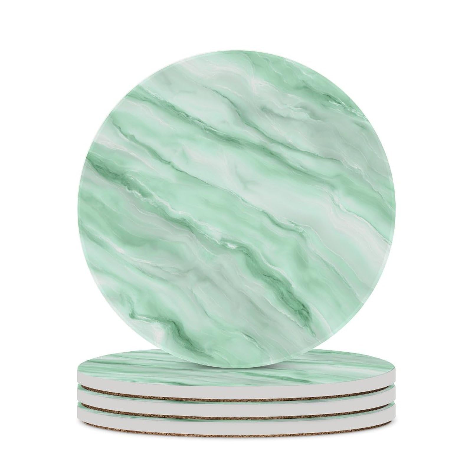 Light Green Marble Texture Coasters Set of 4 Absorbent Coasters
