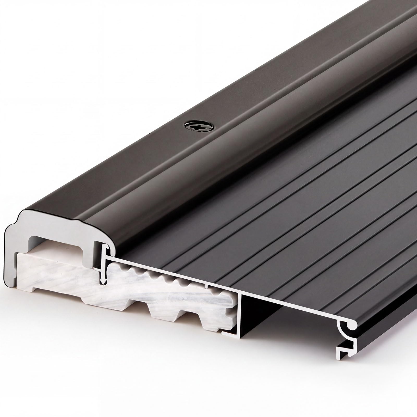 Blulu 72" Aluminum Exterior Door Threshold 5 5/8" Swing Threshold Black Heavy Duty Aluminum Door Sill Pan for Weatherproof &amp; Easy Install for Residential/Commercial Use (1 Pcs)