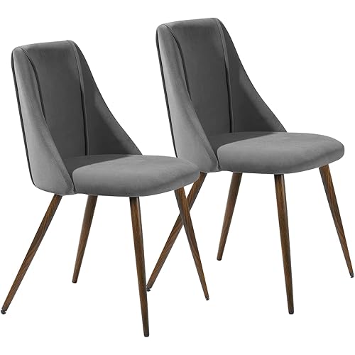 FurnitureR Dining Chairs Set of 2, Mid Century Side Chairs Large & Super Soft Velvet Seat Back Metal Legs for Kitchen, Dining Room, Bedroom, Living Room, Grey