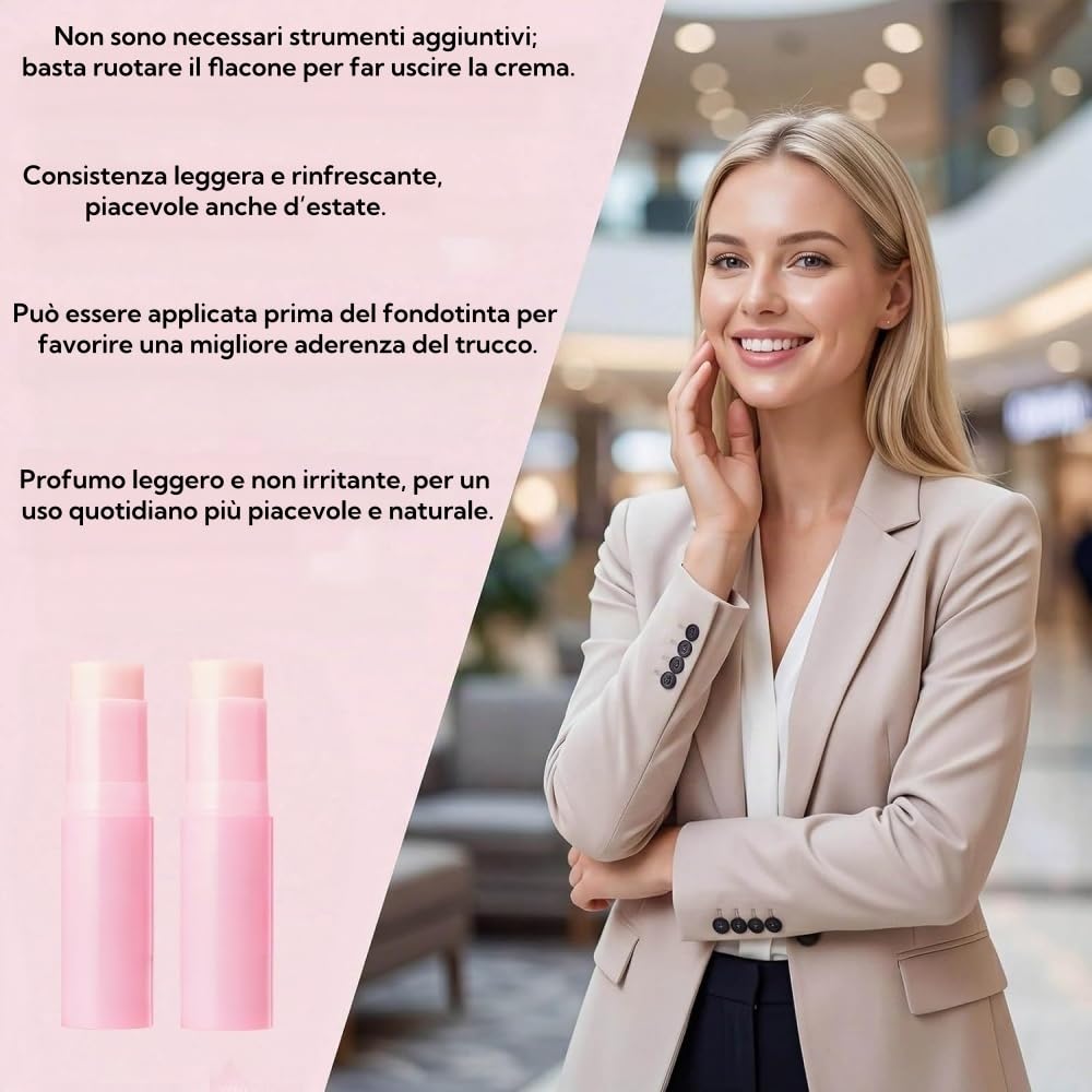 Leviova Stick idratante al collagene di rosa, effetto rimpolpante, texture non grassa, utilizzabile come base trucco per viso, labbra e collo
