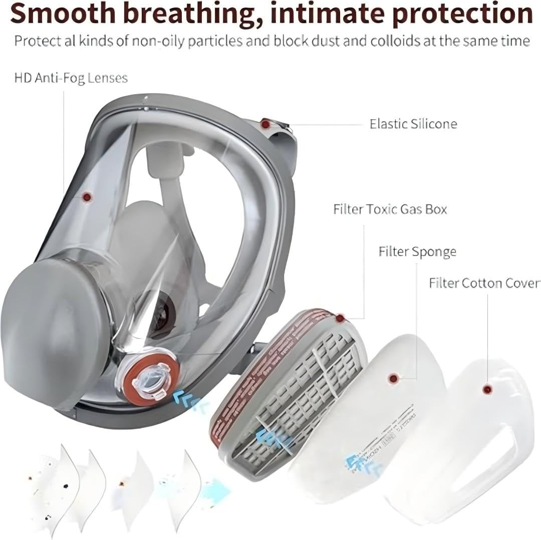 Maschera antigas riutilizzabile con 2 cartucce filtranti, 10 filtri in cotone, per vapori organici, vernici, polvere, formaldeide, saldatura chimica, laboratorio, industria, lavoro industriale