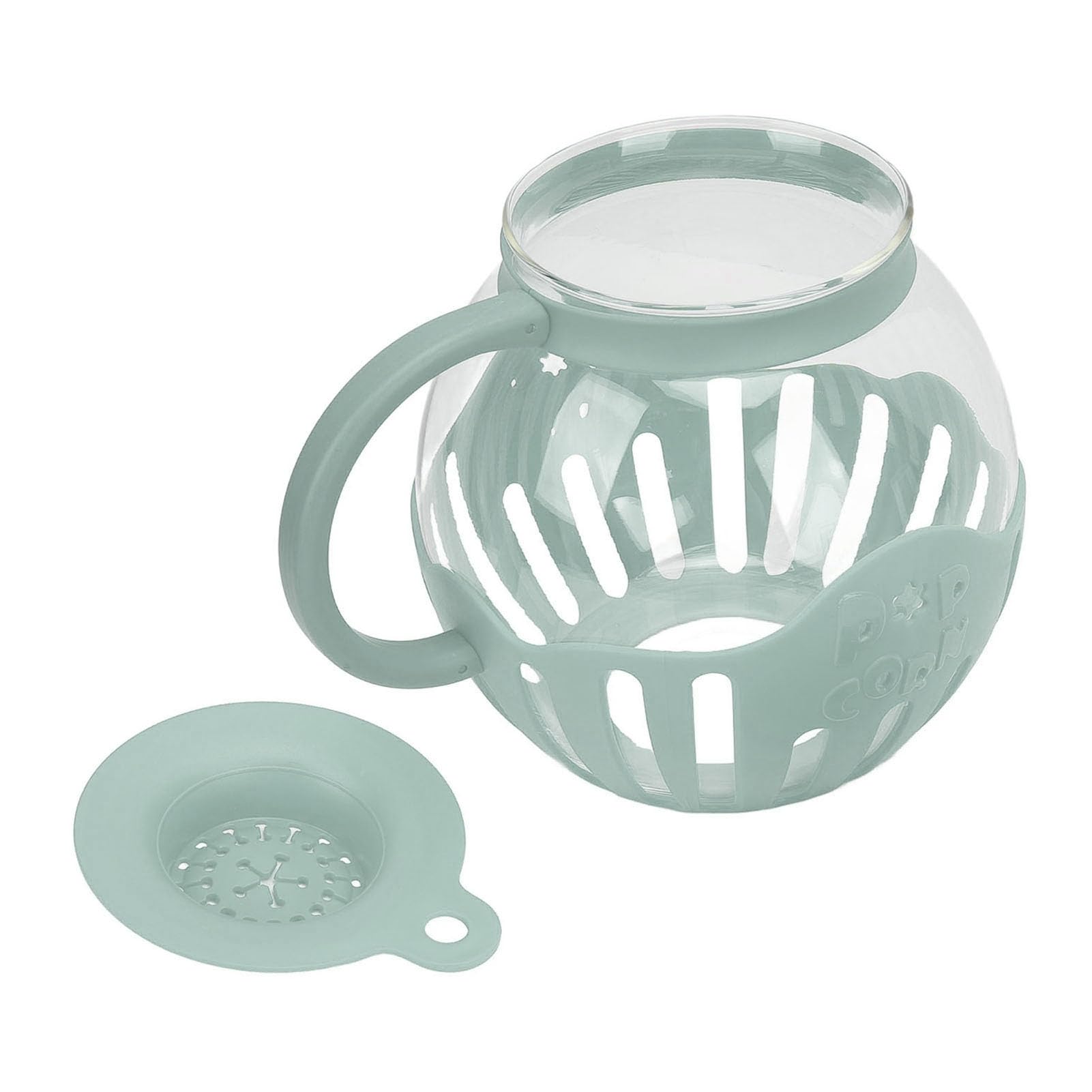 Ausla Tarro de Vidrio para Palomitas de Maíz para Microondas, Palomitas de Maíz de Borosilicato con Tapa Medidora, Máquina para Hacer de Casera Rápida de 2,13 L y 3 Minutos para Refrigerios (GREEN)