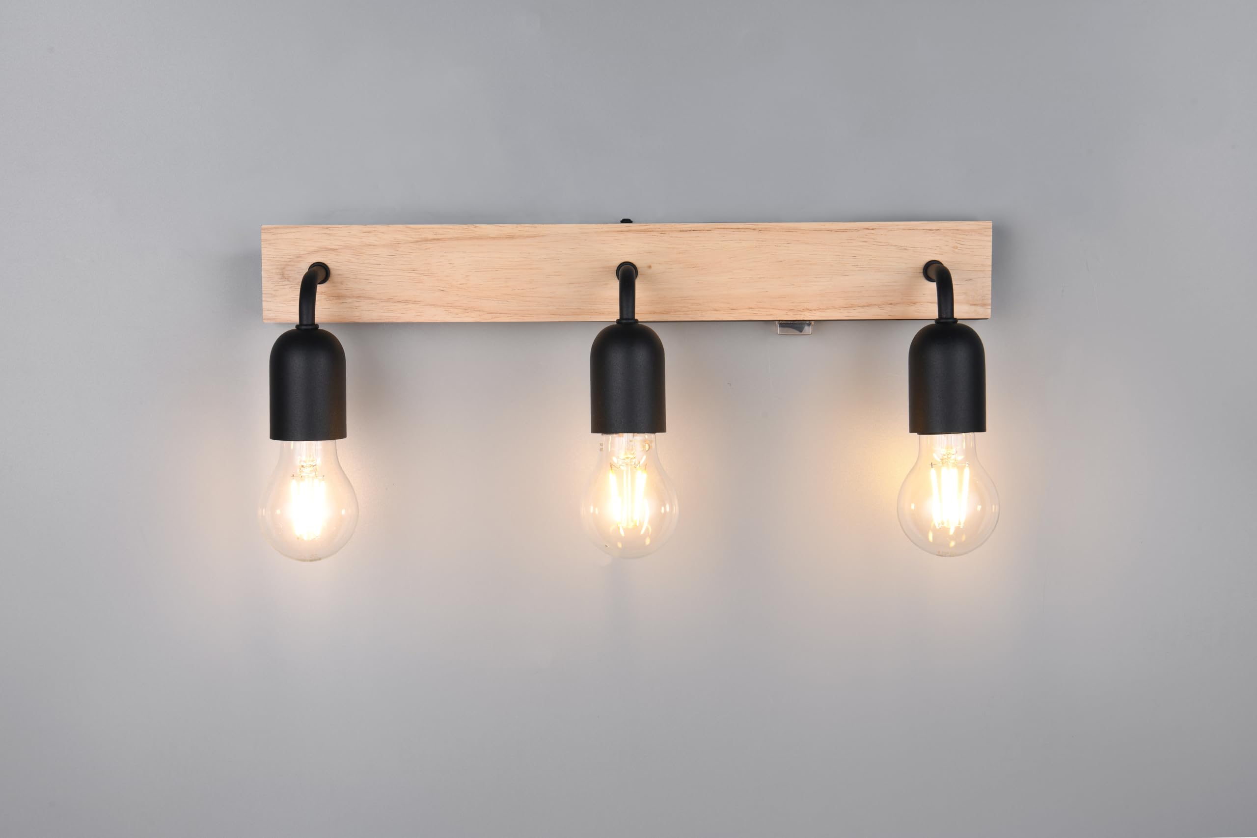 Trio Leuchten Aplique de baño ARTURO 284470332, metal negro mate, madera natural, excl. 3x E27