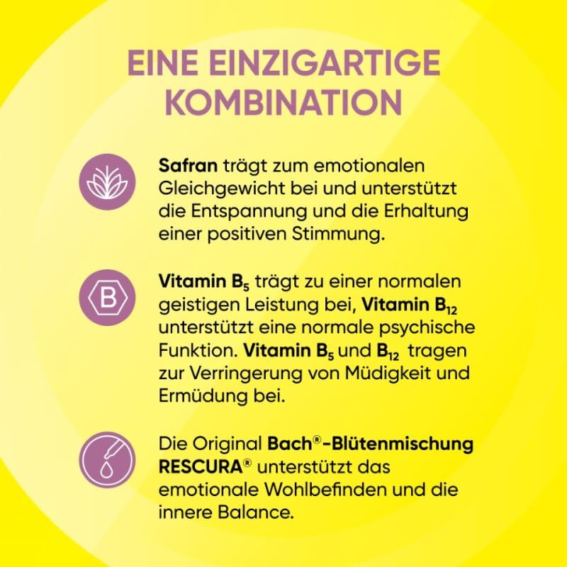 Bachblüten Original Bach RESCURA PLUS Balance & Positivität 30 vegane Kapseln | Bachblütenmischung mit B-Vitaminen und Safran I für natürlich gute Laune I ehemals Rescue