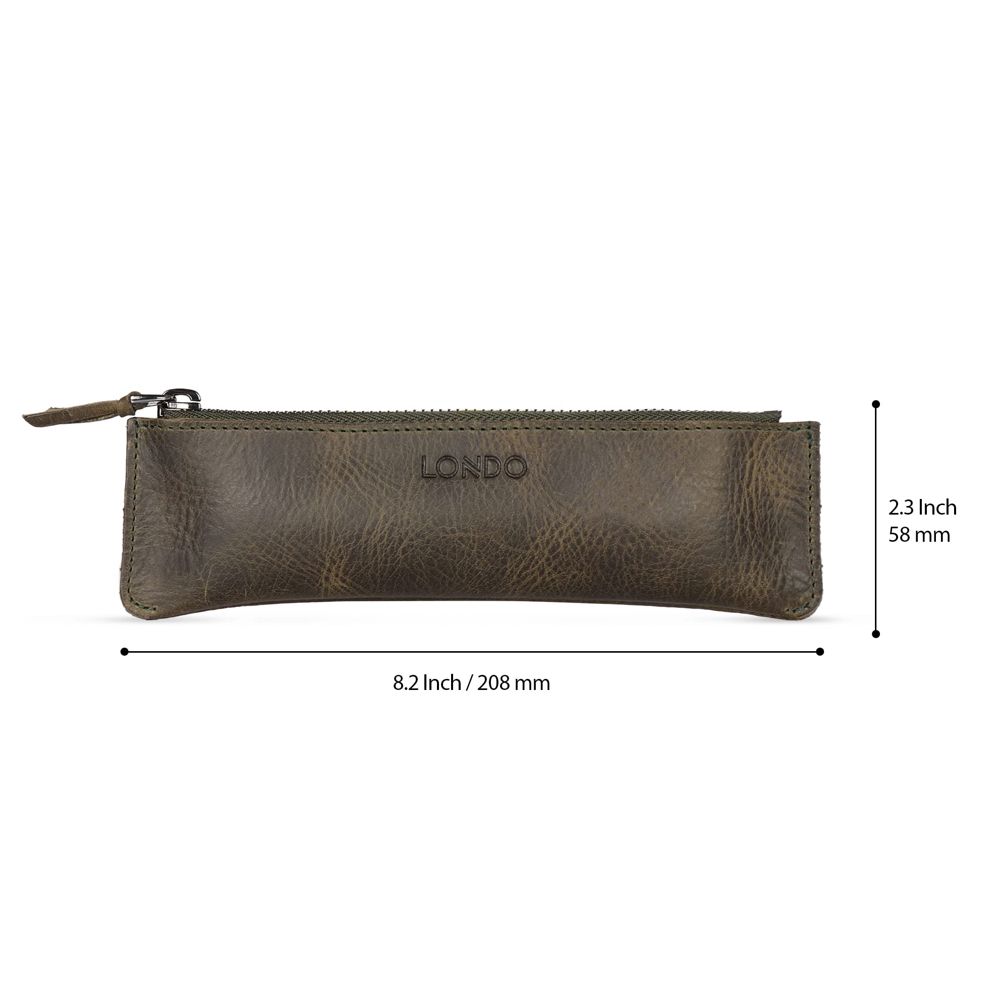 LONDO Genuine Leather Pen Case with Zipper Closure, Pencil Pouch Stationery Bag, Green - Image 3