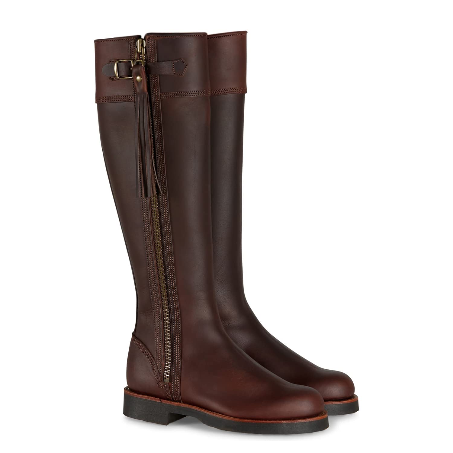 FOWT Women Cowboy Knee High Boots Low Chunky Heel Fringed Knee Boots Round Toe Side Zipper Buckle Boots