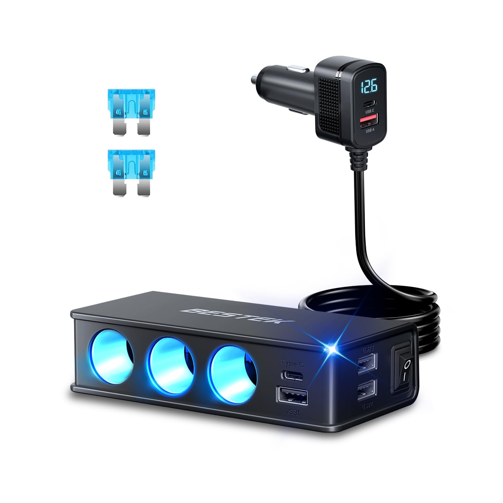 Amazon.co.jp: BESTEK シガーソケット 180W 3連 車 USB 増設 カー
