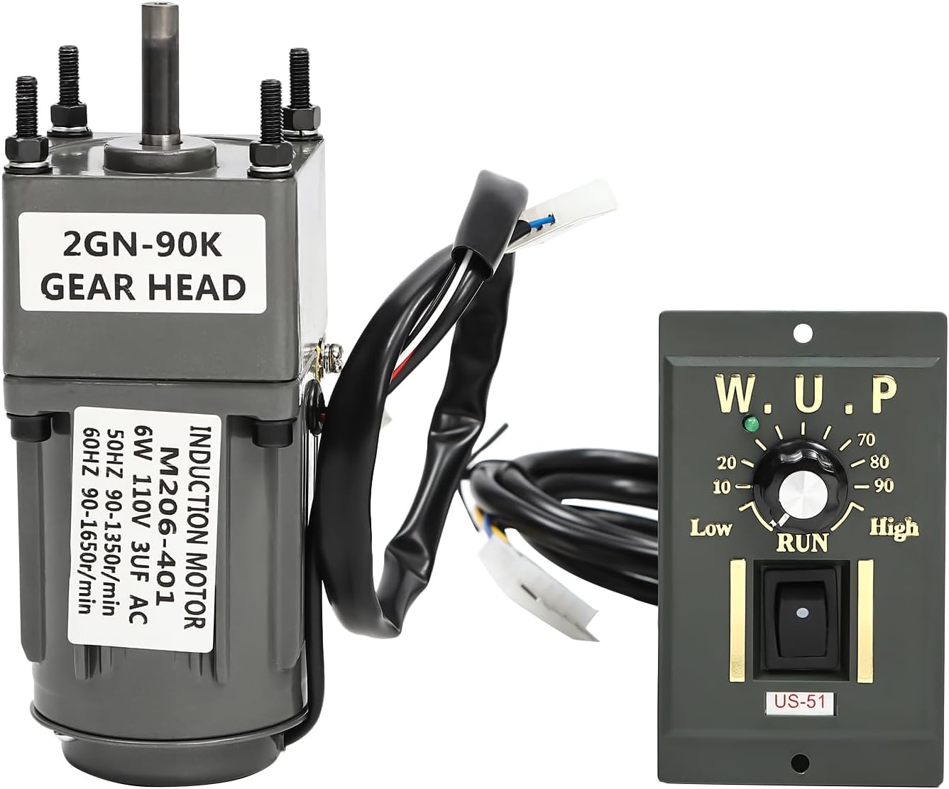 Eapmic Variable Speed Gear Motor 110V AC Gear Motor with Speed Controller & Bracket, 6W 90K Electric Motor Gear Reduction Motor Kit, 90~1650RPM Reversible Geared Motor(Reduction Ratio 1:90)