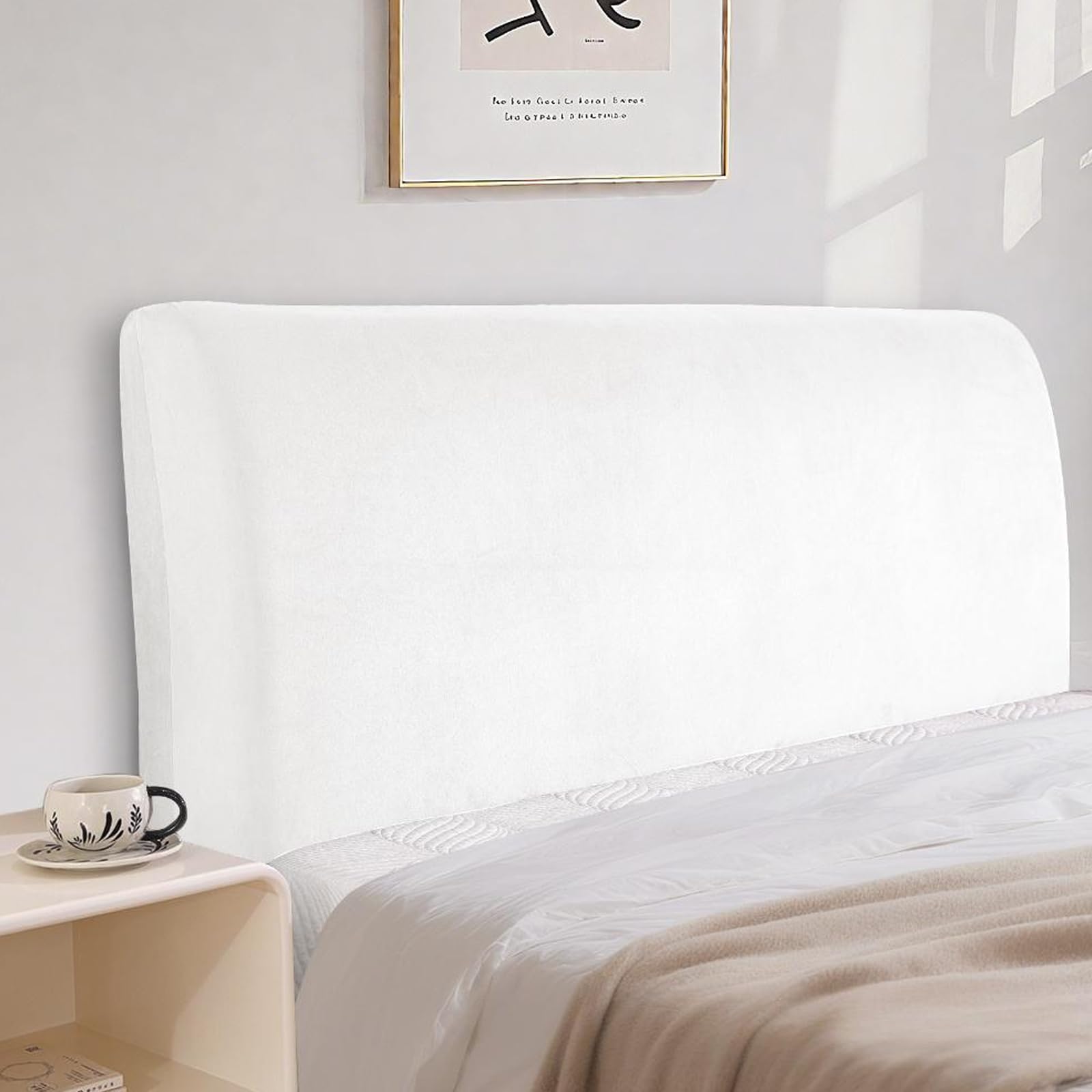 Funda elástica de terciopelo de color sólido, lavable, protector para la cabeza (blanco, 180 cm)