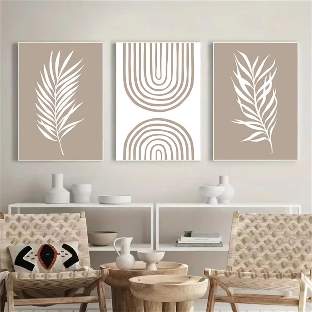 SOBMQ Poster-Bohemia Beige Plant Leaves Poster Abstract Line Wall Art Prints Canvas Painting Neutral Modern Wall Pictures Living Room Decor-50 * 70cm-3PCS (No Frame)