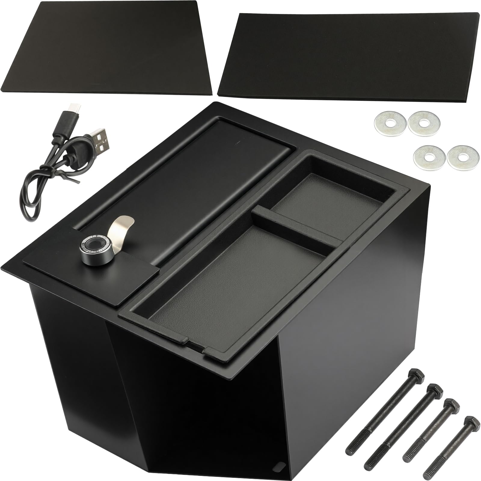 Upgraded Center Console Safe Gun Safe Box Set with Fingerprint Lock Fit for 2014-2022 Toyota Tundra, Replace Part Number: 00016-34174