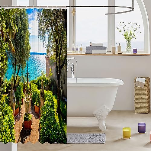 Loussiesd Sunny Shower Curtain 180x210cm Biological Theme Waterproof Shower Curtain Woodland Unique Seaside Waterproof Fabric Bathroom Beautiful Scenery with Hooks - Image 3