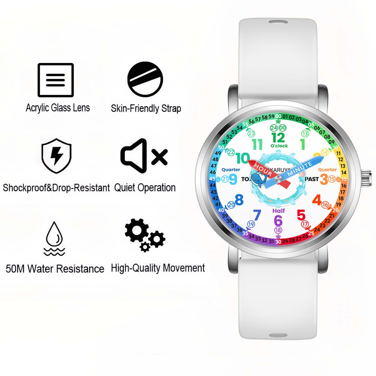 Reloj de aprendizaje analógico para niños, resistente al agua, para niños y niñas de 4 a 12 años, reloj educativo fácil de leer, regalo de cumpleaños duradero para niños y niñas