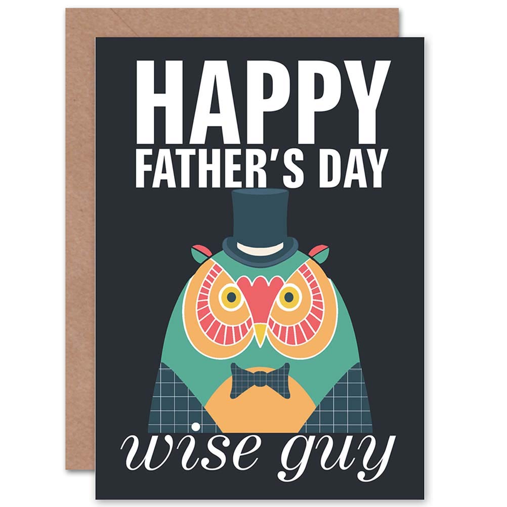 Wee Blue Coo Happy Fathers Day Wise Guy Owl Blank Greeting Card