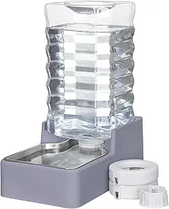 Sfozstra Automatic Lagre Water Dispenser: 9L Dogs Stainless Steel Gravity Upgraded Feeder - Two Caps and Filters - Convenient Designed for Multiple Pets (Light Gray,9L+)