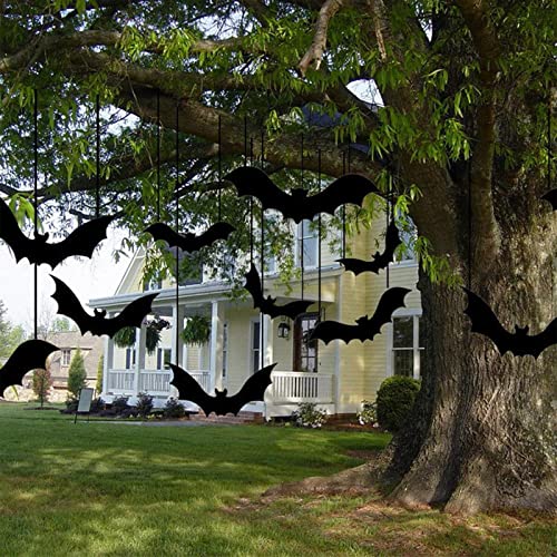 2 Pcs Hangende vleermuizendecoraties - Halloween vleermuis set van 16 lichtgevende vliegende vleermuizen - Hangende Feestdecoratie Tuin Decor Buiten Boom Ornament voor Muur Deur Raam Plafond Xzbling - Image 3
