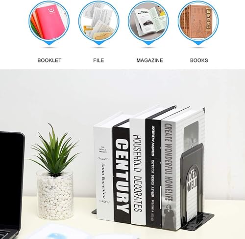 Miniatura 5 de Sujetalibros para estantes, extremos para libros para libros pesados, sujetalibros de metal antideslizantes para oficina, resistentes, color negro,