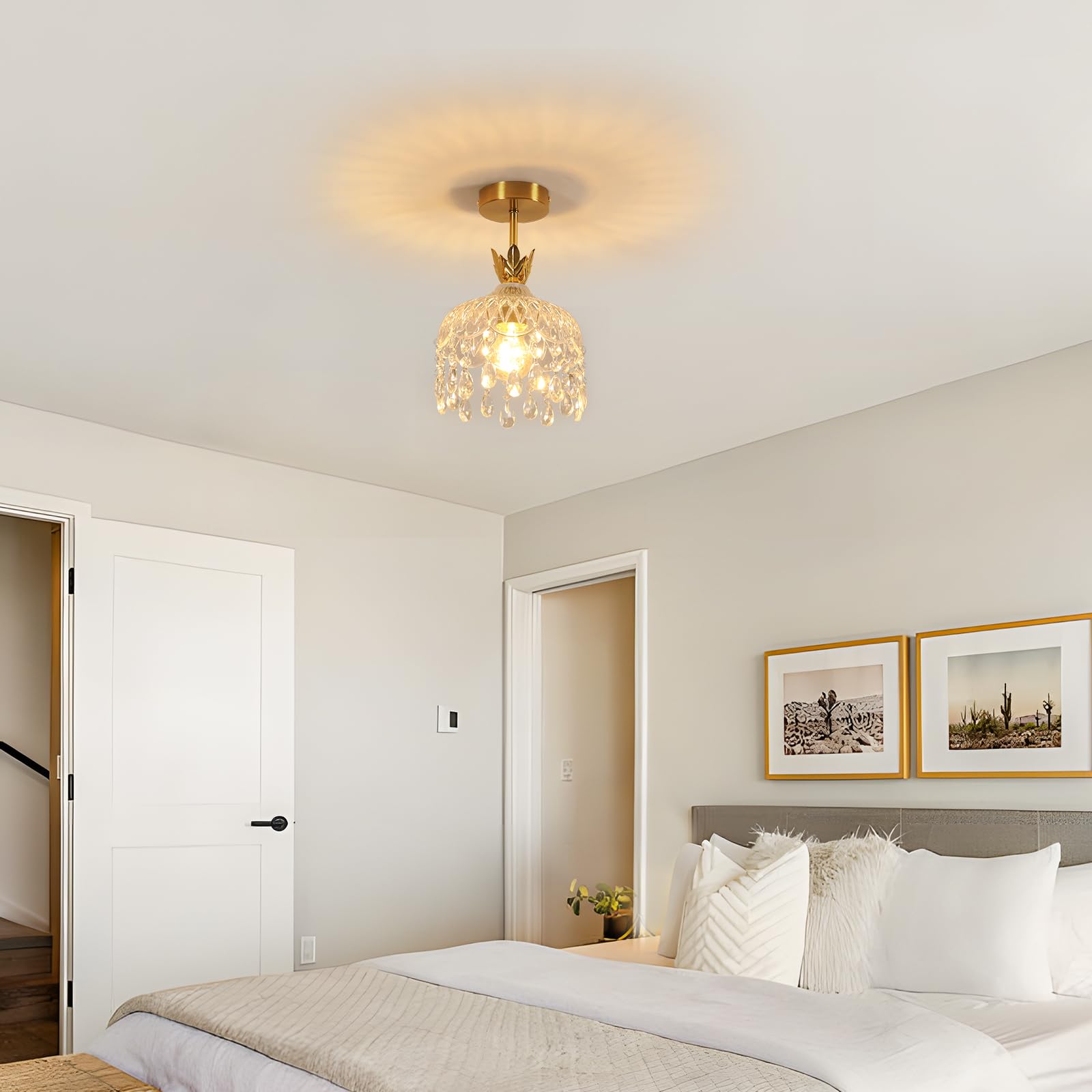 Comely Mini Lámpara de Techo de Cristal, Lámpara Colgante Dorada E27 | Moderna Elegante Luz de Techo de Cristal para Dormitorio Comedor Escalera Entrada