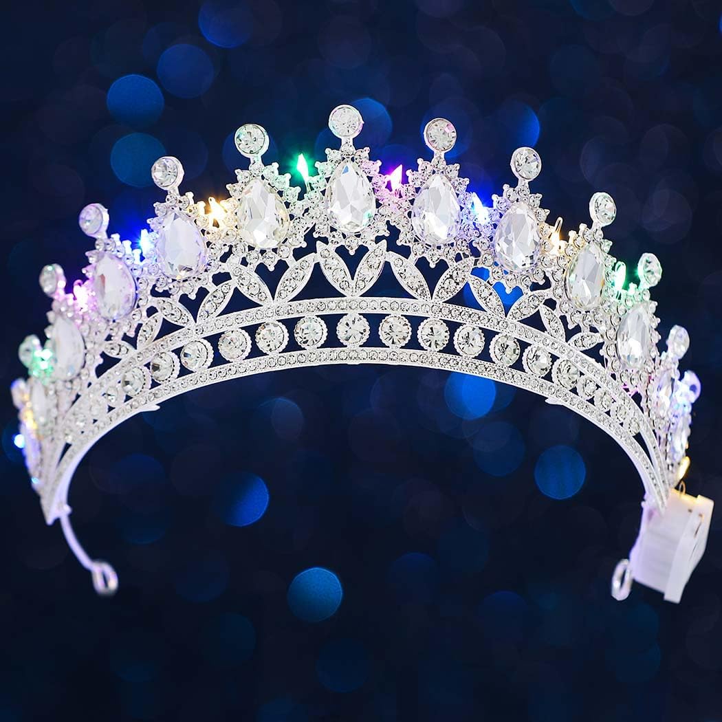 Brishow Light Up Bridal Wedding Crowns and Tiaras, Crystal Sparkly Peagant Corona, Rhinestones Prom Headband for Women - Image 4