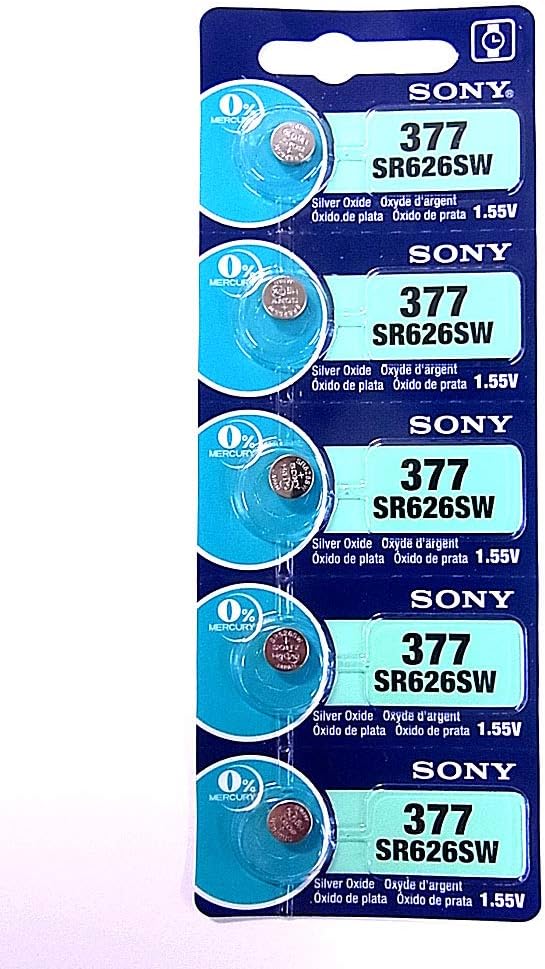 Sony 377 SR626SW Silver Oxide 1.55V 29 mAh Watch Battery - 5 Pieces
