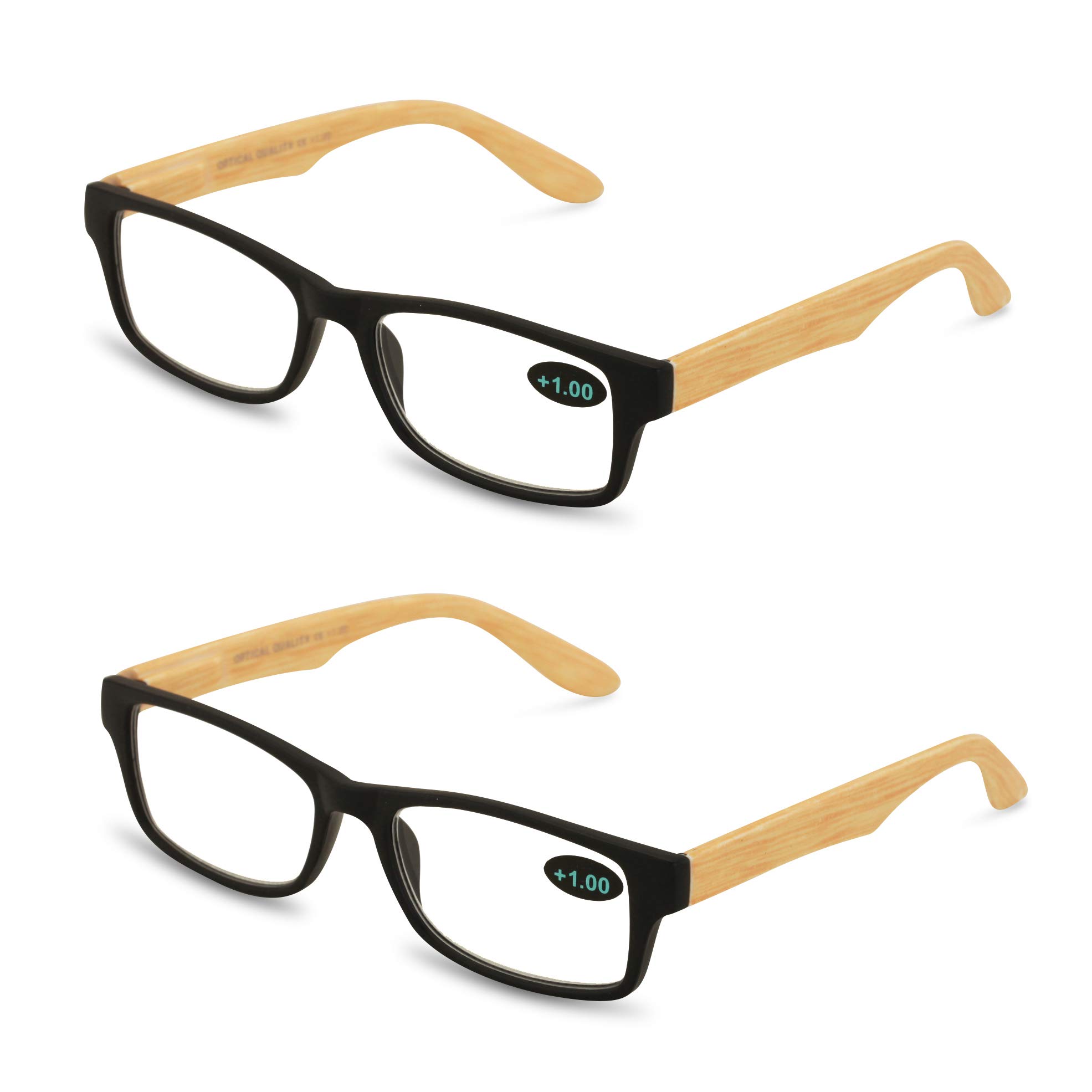 V.W.E. 2 Pairs of Wood Grain Printed Temple Arm Reading Glasses - Spring hinge men women readers