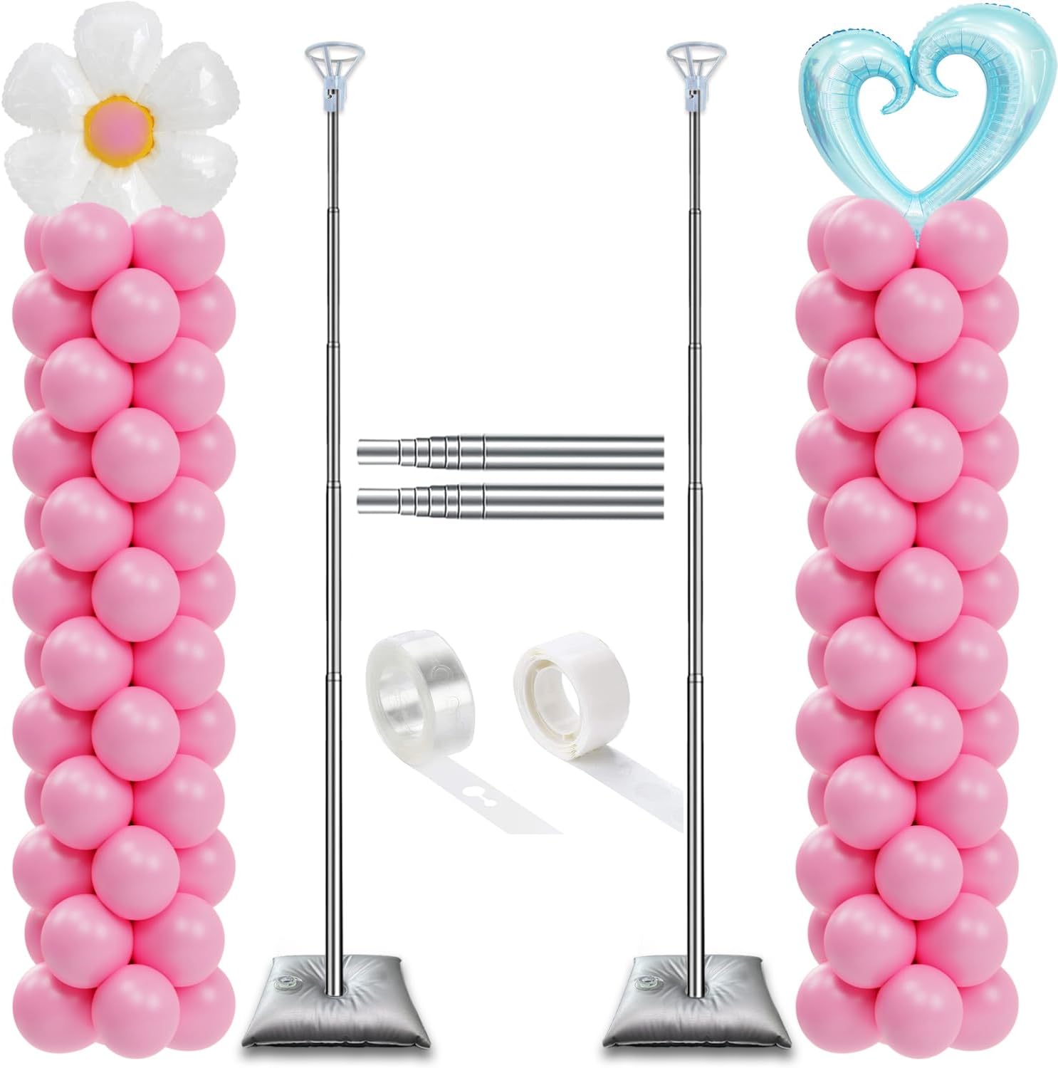 Balloon Column Stand Set of 2, Adjustable 7 Feet Ballon Arch Stands with Bases for Floor, Tall Baloon Tower Pillar Assembly Kit for Halloween, Birthday, Party Decorations Balloon Column Stand Set of 2, Adjustable 7 Feet Ballon Arch Stands with Bases for Floor, Tall Baloon Tower Pillar Assembly Kit for Halloween, Birthday, Party Decorations