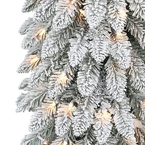 Puleo International 7 ft Pre Lit Flocked Artificial Alpine Pencil Tree