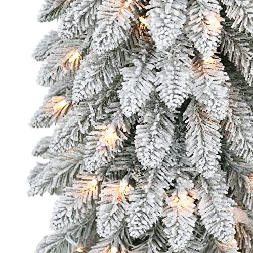 Puleo-International-7-ft-Pre-Lit-Flocked-Artificial-Alpine-Pencil-Tree Puleo International 7 ft Pre Lit Flocked Artificial Alpine Pencil Tree