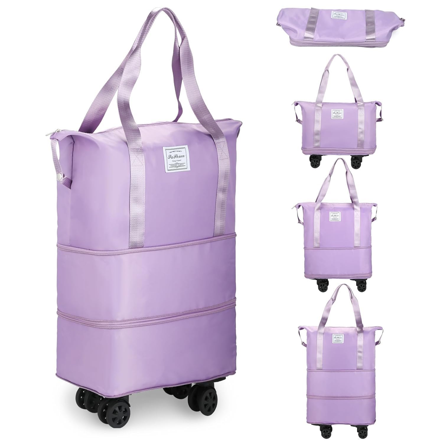 Expandable Rolling Duffle Bag with Wheels & Handle – Foldable Travel Luggage Trolley Duffel for Carry-On and Long Trips (Purple)-image-15