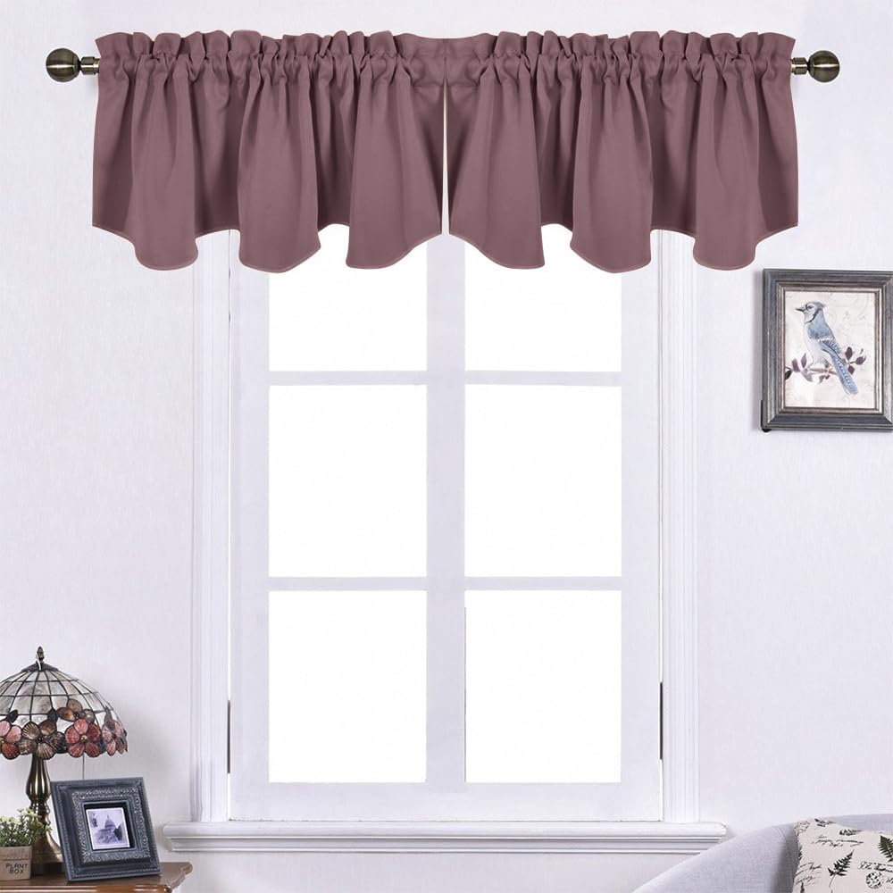 NICETOWN Blackout Valance for Kitchen Farmhouse Rod Pocket Thermal Insulated Window Treatment Tiers Solid Short Curtain for Small Window Bedroom