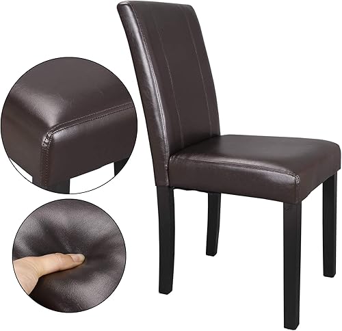 Miniatura 8 de ZenStyle Silla de comedor, sillas de comedor con cojín de poliuretano, silla Parson acolchada de cuero sintético con patas de madera para cocina,
