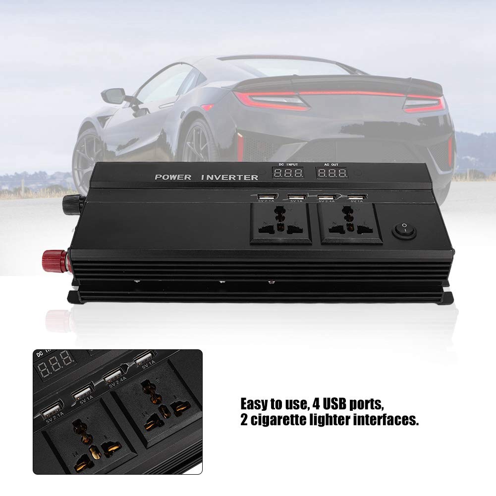 Przetwornica mocy 4000W DC 12V do AC 220V Falownik samochodowy z czystą falą sinusoidalną z 4 portami USB Podwójne wyjście AC, wyświetlacz LCD do domu i na zewnątrz