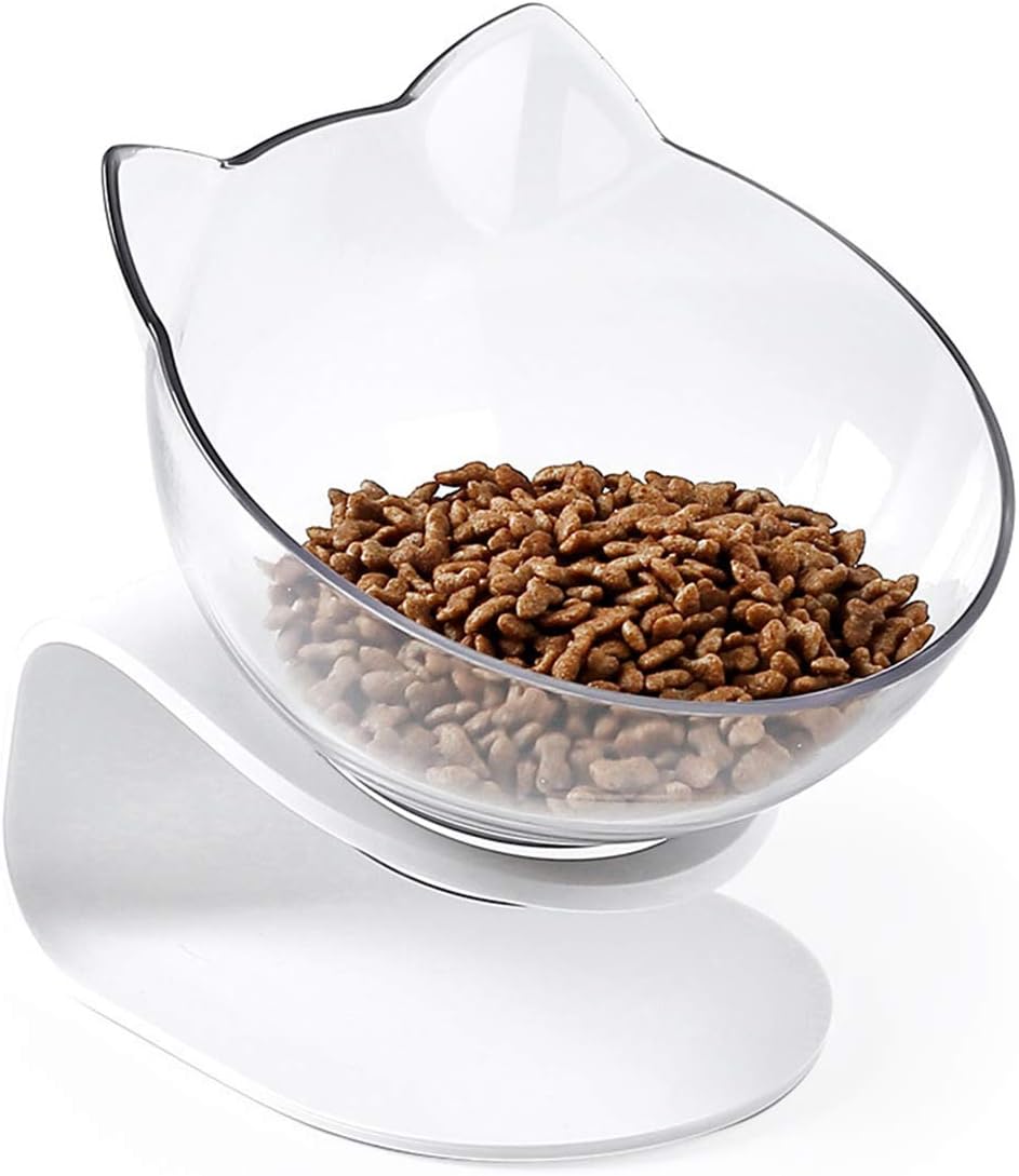 Cat Dog Bowl with Rasied Stand, 15 Degree Tiled Cat Dog Food Water Bowl, Pet Feeder Bowl Stress-Free Suit for Cat Dog (Clear)