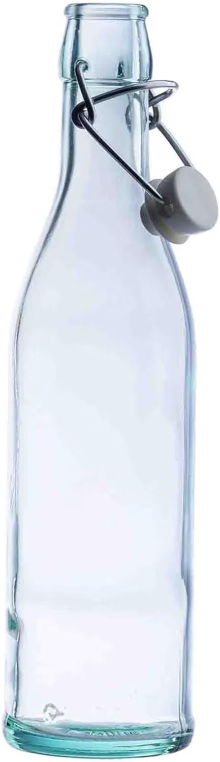 TableCraft 12936 Oil & Vinegar Bottle with Stopper, 17 oz, Green Tinted Glass, Airtight Clip Top, Tall Pour Bottle for Kitchen Prep, Tabletop & Beverage Storage, 2.75” x 2.75” x 11”