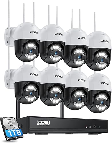 ZOSI Sistema de cámara de seguridad inalámbrica PTZ 2K, 8 cámaras panorámicas de 3 MP para interiores y exteriores, 8 canales de 3 MP WiFi NVR con 1