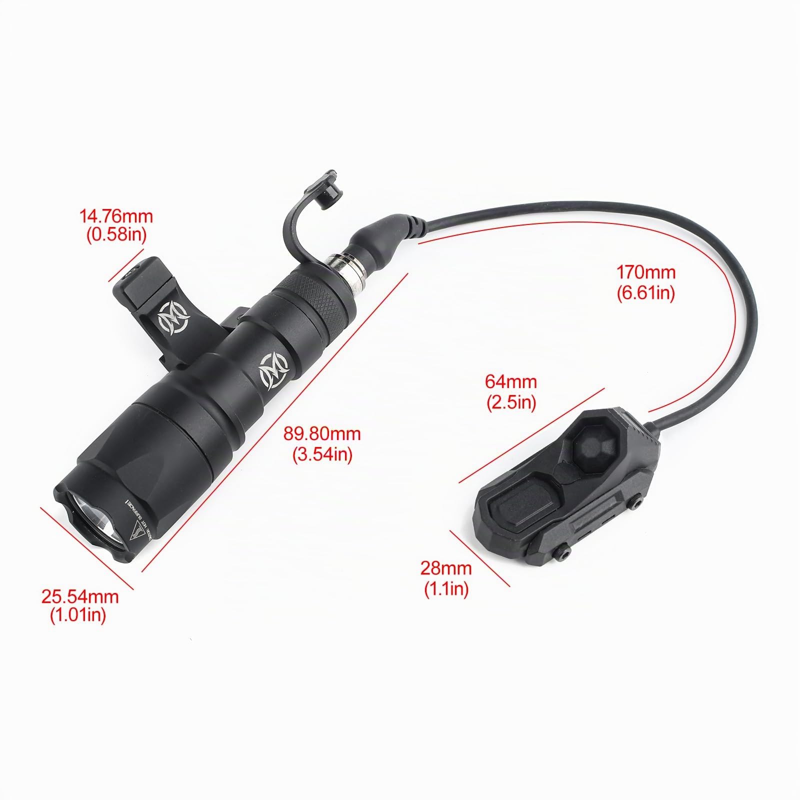 M340A Lampe de Poche Fixe Tactique, 600 Lumens Lampe LED Torche | Avec Coussin de Pression et Double Bouton de Queue pour Système MLOK/Keymood/20mm à Rail,Noir