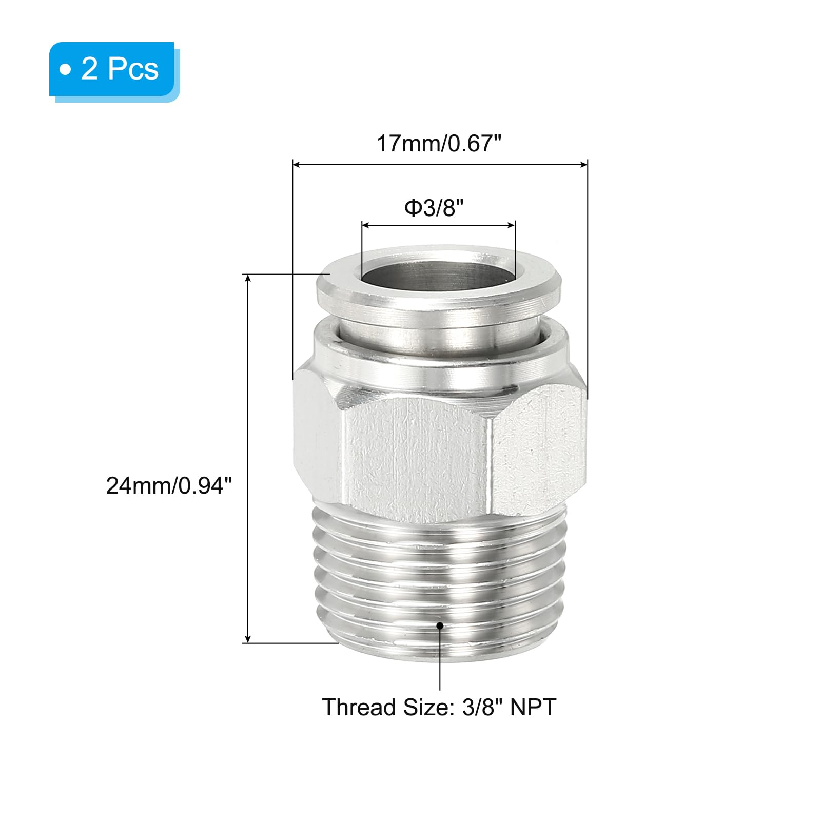 Edelstahl Reduzierstück 3/8" Auf 1/8" NPT | 304 Edelstahl | Für Industrie & Hydraulik