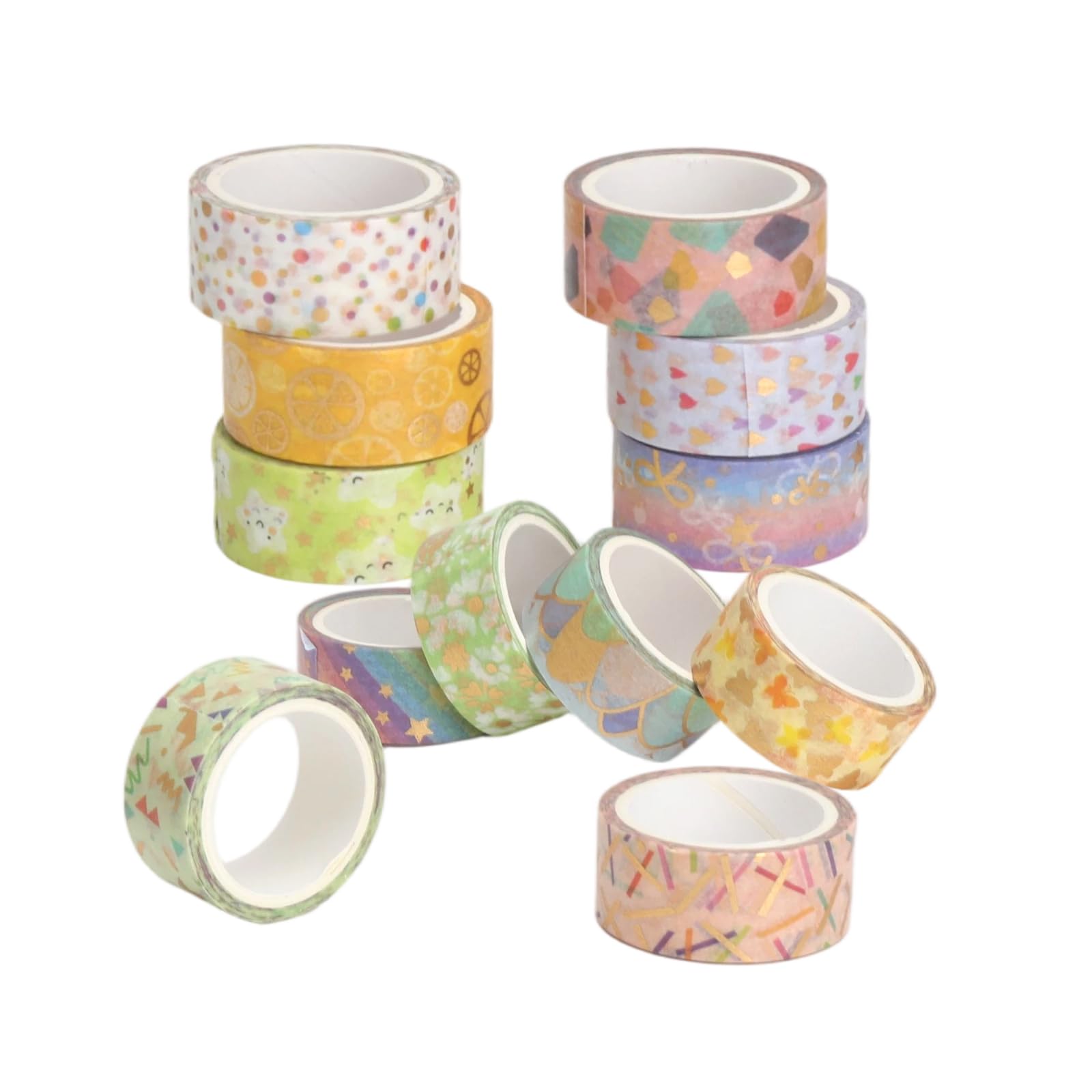 Zestaw 12 rolek taśmy Washi, kolor cukru, kolorowa taśma klejąca, taśma Washi, dla dzieci, brokatowa taśma do maskowania, do projektów DIY, naklejki Washi, kolorowa, ze złotą folią