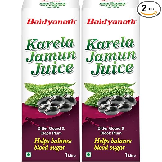 Baidyanath Karela Jamun Juice 1L (Pack of 2) | Natural Remedy For Blood Sugar Management |Helps in Reducing the Bad Cholesterol Levels & Improves overall Health and Wellness (2000 ml)