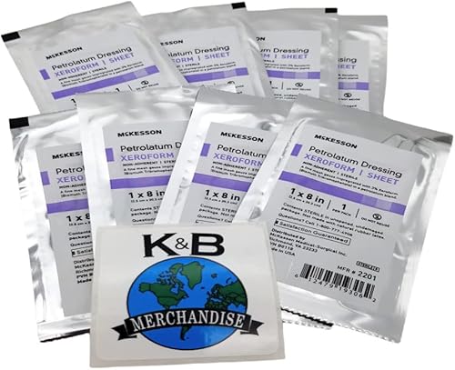 Xeroform - Aderezo de vaselina de 1 x 8 pulgadas, cuidado de gasa impregnada, estéril, no adherente, paquete de 8, complemento perfecto para tu kit
