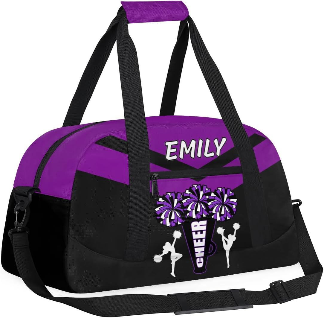 Personalize Cheer Duffel Bags with Custom Name & Text Sport Dance Gym Bags Garment Bags Gift for Girls Kids Cheerleaders Overnight Weekender Travel Purple Black 3