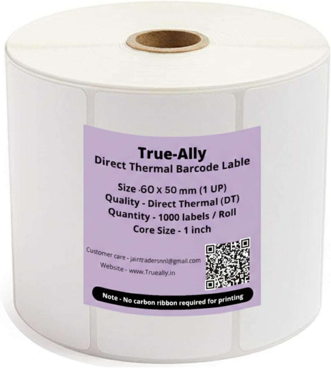 True-Ally 60x50 Direct Thermal Barcode Label Sticker - 2.4 x 2 inches - 60mm x 50mm - 1000 Labels Per Roll - White Self Adhesive Sticker for Printing Barcoding (1 Roll Per Pack(1000 Labels))