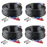 ANNKE 100 Feet (30 meters) 2-In-1 Video/Power Cable with BNC Connectors and RCA Adapters for Video Security Systems (4-Pack, Black)