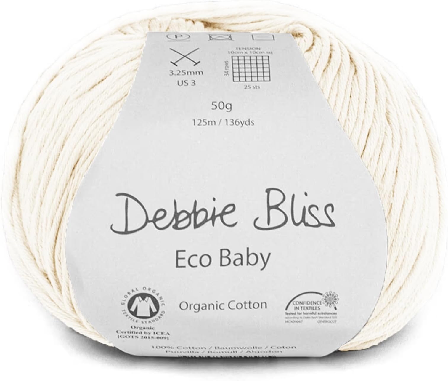 Eco Baby Cotton Yarn 1.76oz (50g), 137 Yards (125m) - Ecru Color Sport Weight for Crochet, Knitting - Mashine Washable, Light Weight - Perfect for Baby Projects, Clothes, Blankets