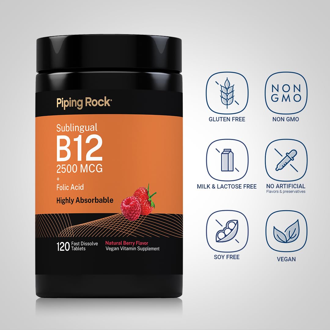 Piping Rock Vitamin B12 Sublingual | 2500 mcg | 120 Tablets — Amazon image 3