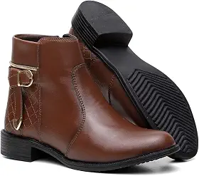 Coturno Feminino Salto Baixo Bota Botinha Cano Curto Zíper Confort