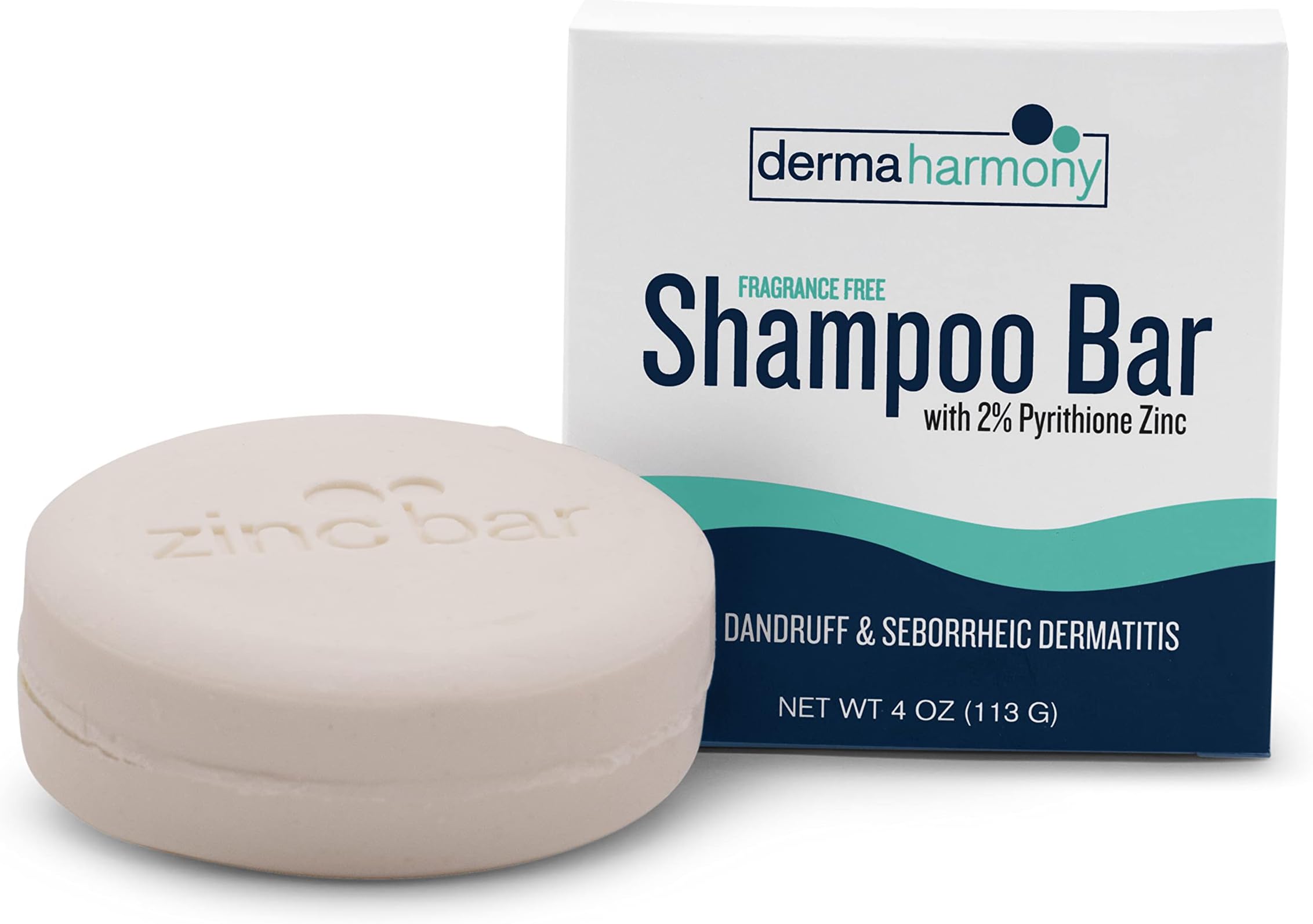 Dermaharmony 2% Pyrithione Zinc Shampoo Bar for dandruff and seborrheic dermatitis - Fragrance Free (4 Oz)