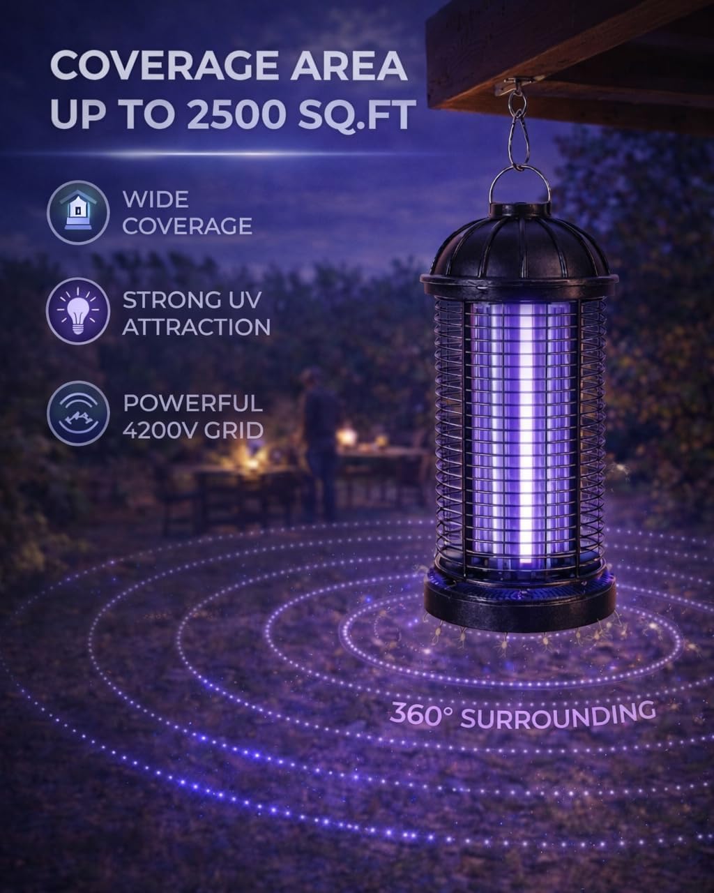 Electric Bug Zapper Outdoor, Mosquito Killer Lamp, Hanging Waterproof Insect Zapper Fly Trap for Indoor Outdoor Patio Garage